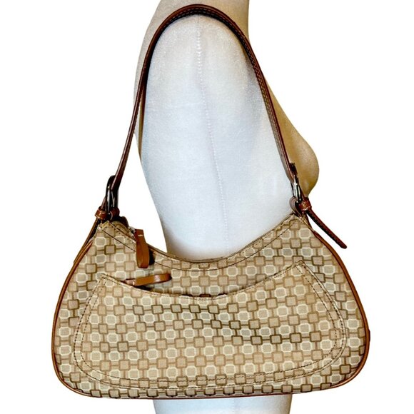 Nine West Y2K Vintage Tan Brown Geometric Print Buckled Shoulder Zipper Purse - Picture 3 of 11